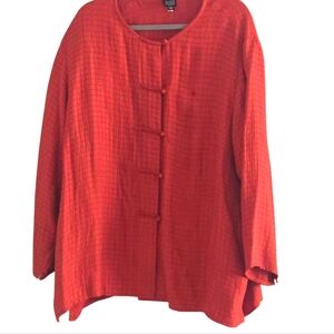 Eileen Fisher Silk/Linen Button Up Cardigan/Jacket Geranium Orange Womens 3X